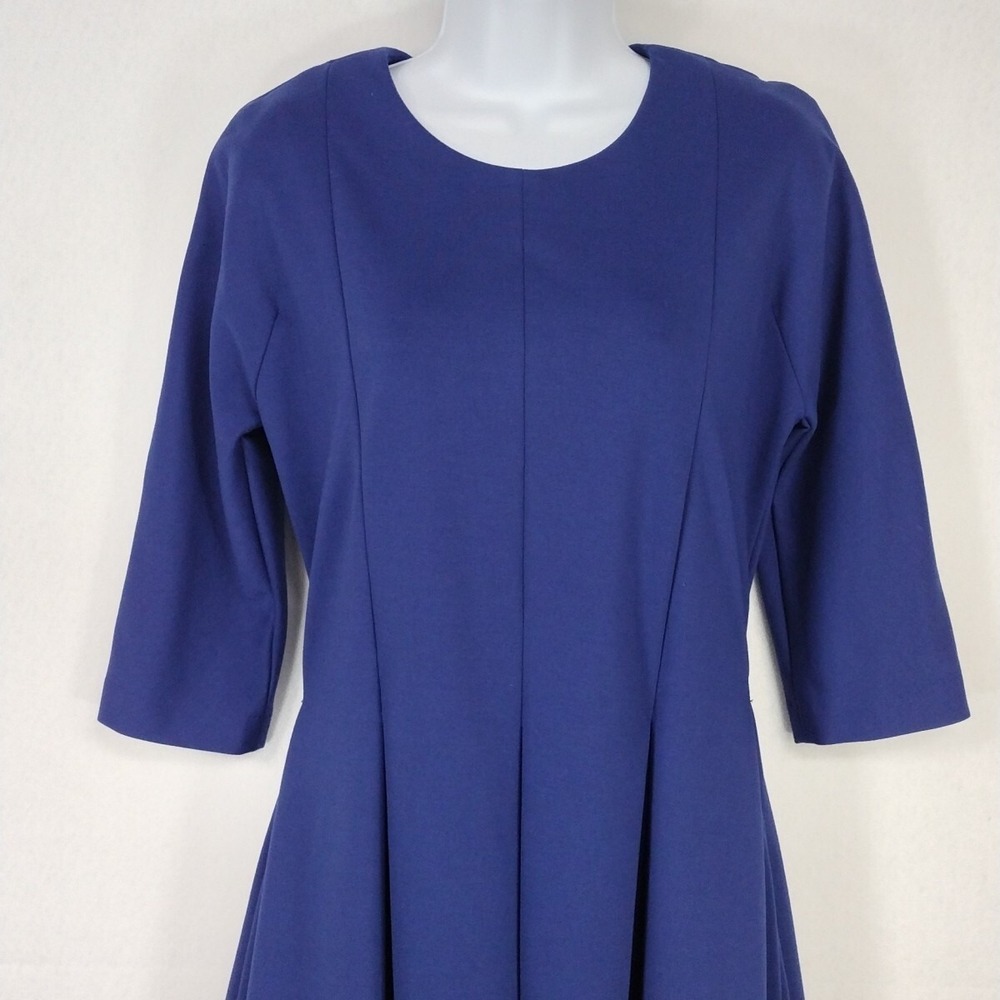 Gap Women 8 A-Line Dress Blue 3/4 Sleeve Pleated Pockets Twee Retro 989081